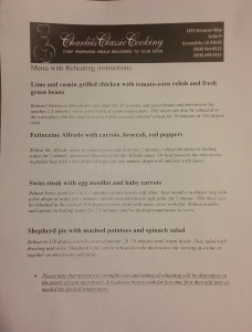 Menu Charlies Classic Cooking