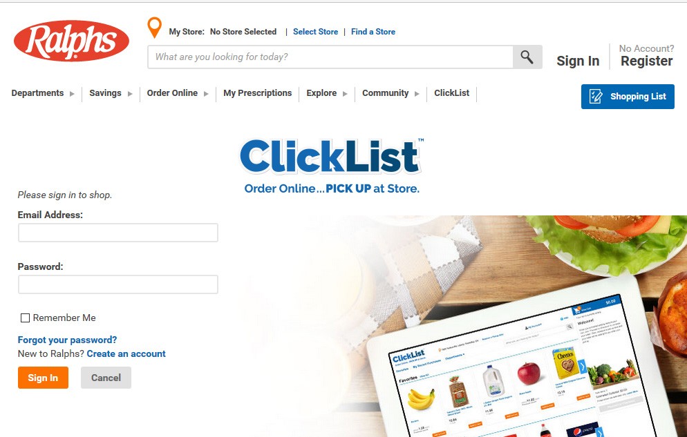 Click List Login Screen